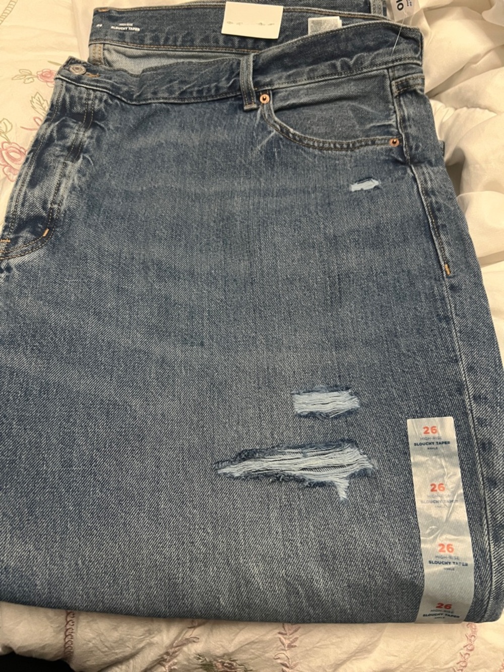 High-Rise Distressed Blue Denim Skirt